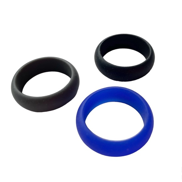 NEW 3 Rings - Silicone Bands Size 10 Blue Black Gray NWT Wedding Sport - Picture 5 of 6